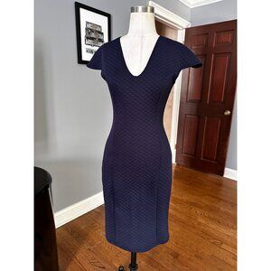 WKND USA navy cap sleeve quilted design dress, full back zipper Large (RUNS SMAL